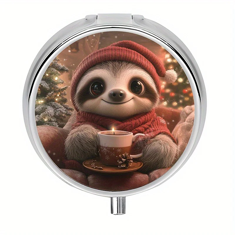 1-piece 3-compartment Christmas tree sloth-themed pill box, mini pill container, portable pill organizer, unique gift suitable for travel