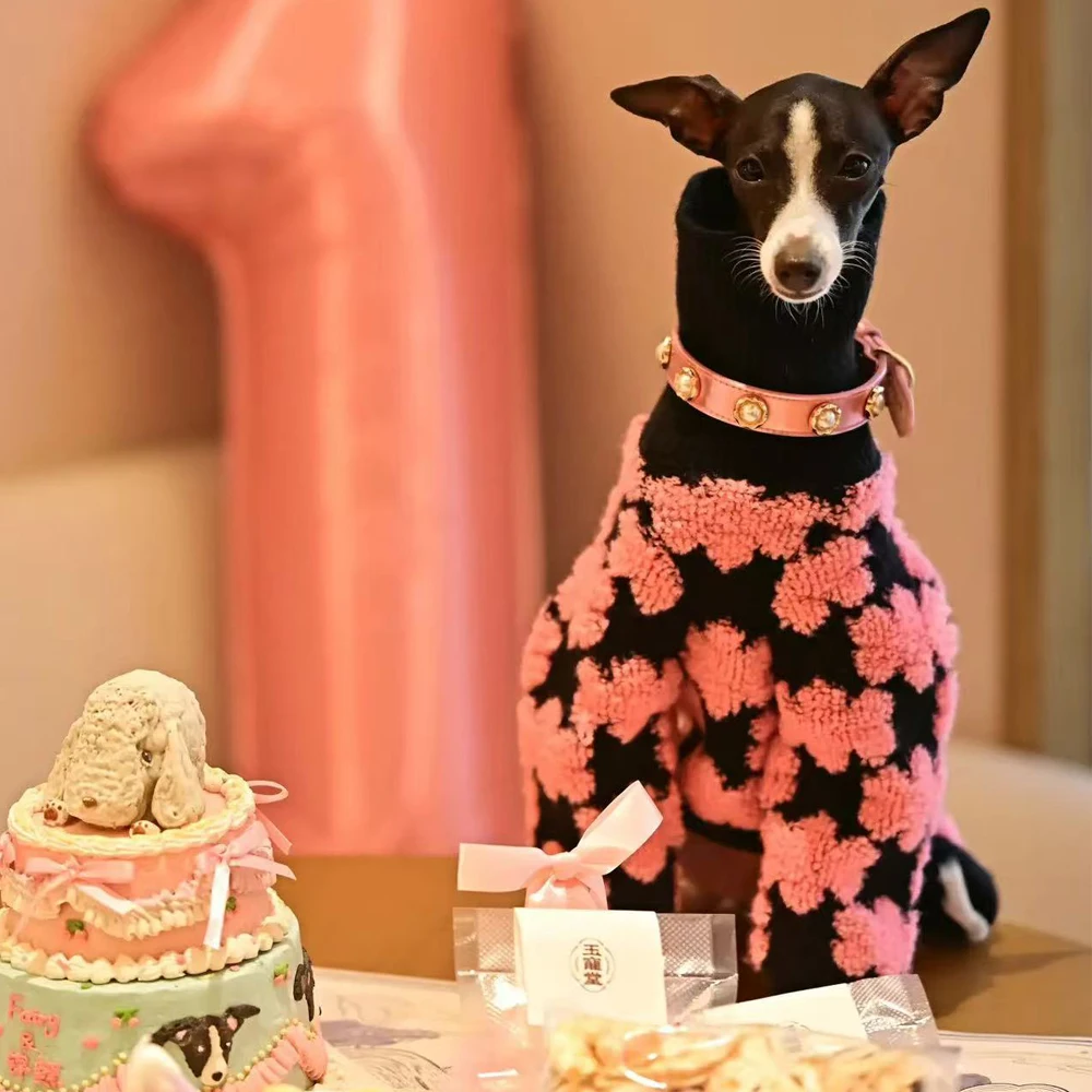 

Свитер с длинными рукавами и высоким воротом для собак уиппетов, теплая розовая одежда с цветочным принтом для маленькой борзыйки осень-зима