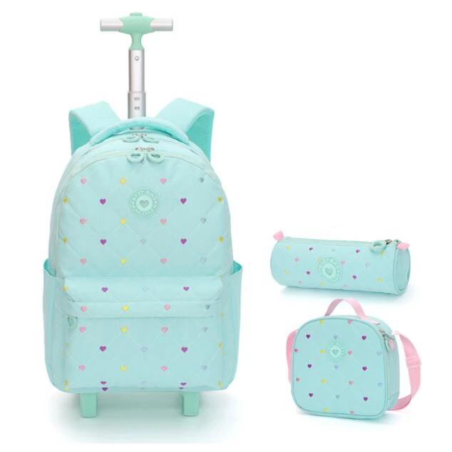

School Wheeled Backpack with Lunch Box Rolling Backpack for Girls School Backpack with wheels Girls Travel Luggage Suitcases