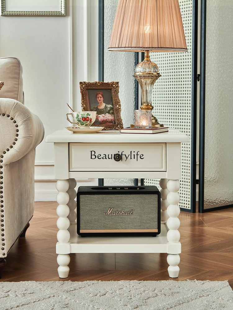 

01American pearl white small coffee table, sofa edge rack, small table storage, living room home