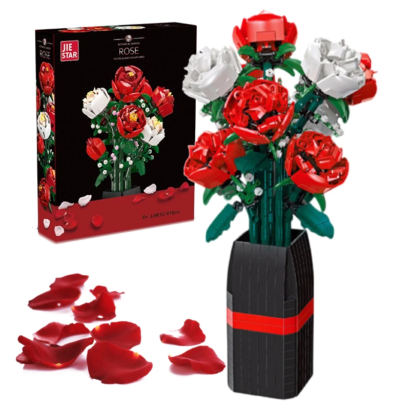 

Rose Flower Bouquet Building Kit Gifts for Adults Women 822/818/754PCS Red Roses Artificial Flowers for Valentines Flower Decor