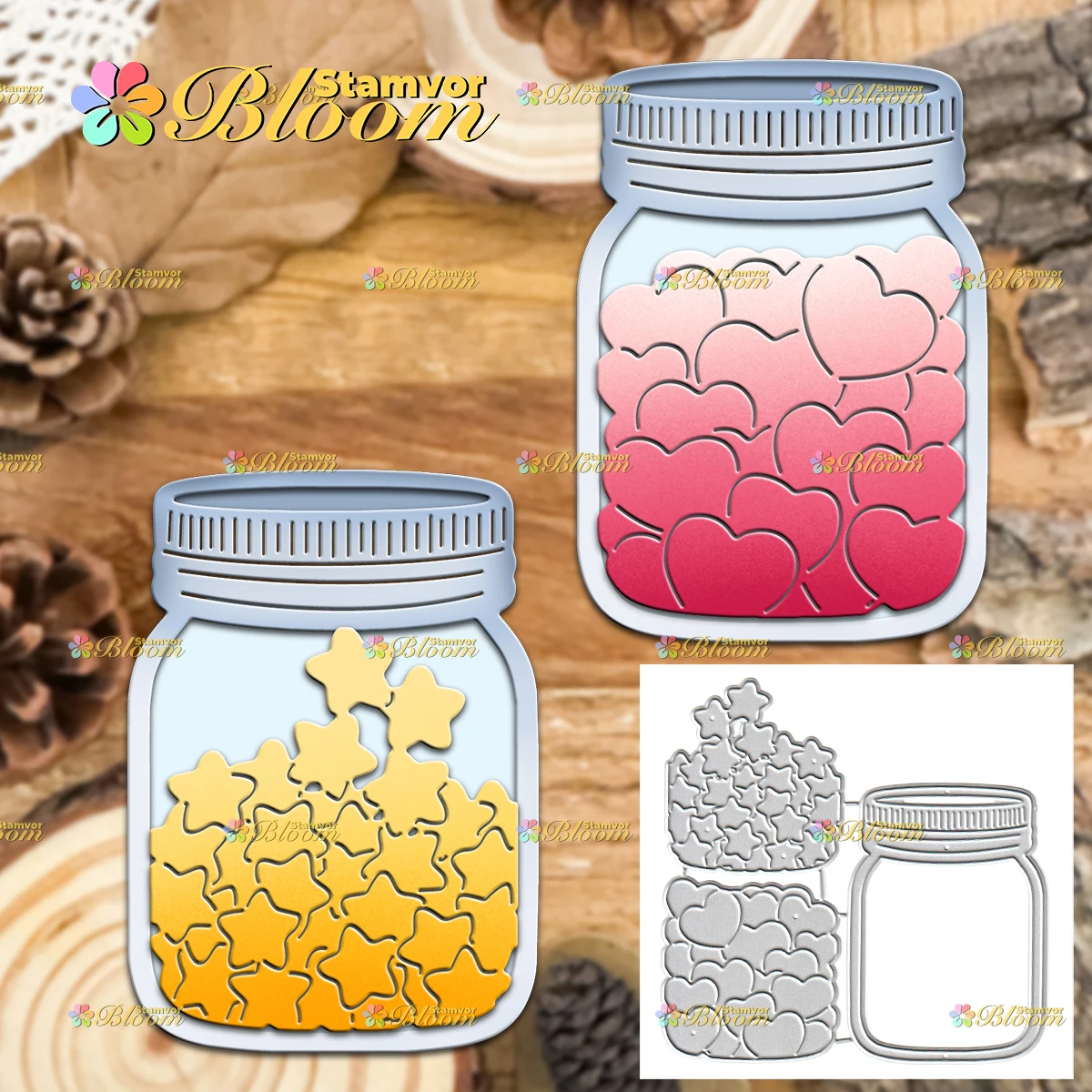 Original Lovely Stars and Loves Jar Shaker Cardrs Metal Cutting Dies Reusable Die Cuts For Scrapbook Card Making DIY