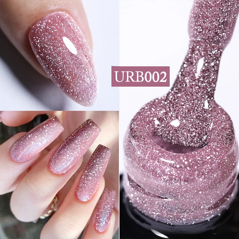 UR SUGAR 7ml Reflective Glitter Rubber Base Gel Nail Polish Glass Bottle Sparkling Sequins Soak Off UV Gel For Manicure