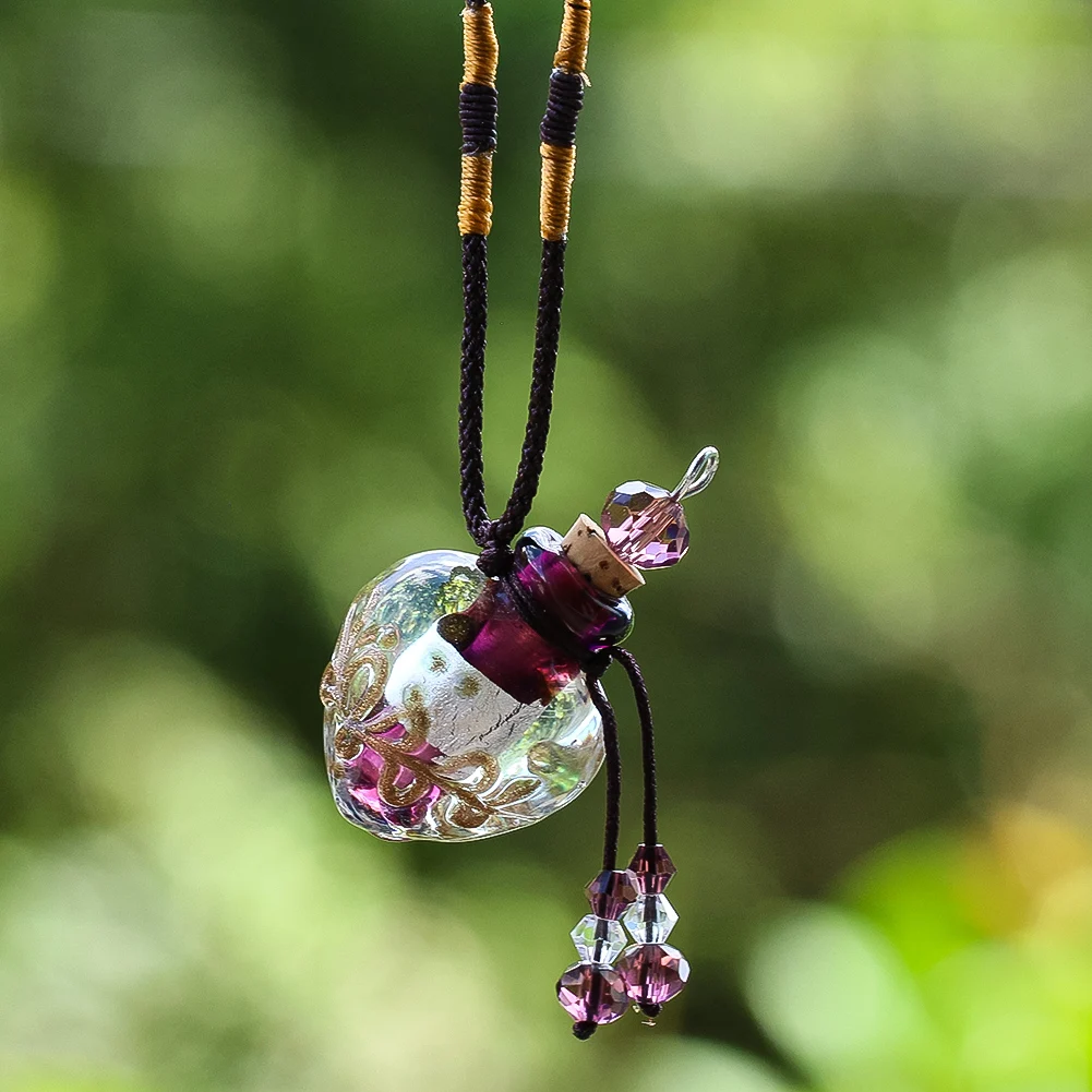 Heart Perfume Bottle Hanging Necklaces Murano Glass Bead Essential Oil Diffuser Fragrances Bottle Car Pendants Keepsake Decor