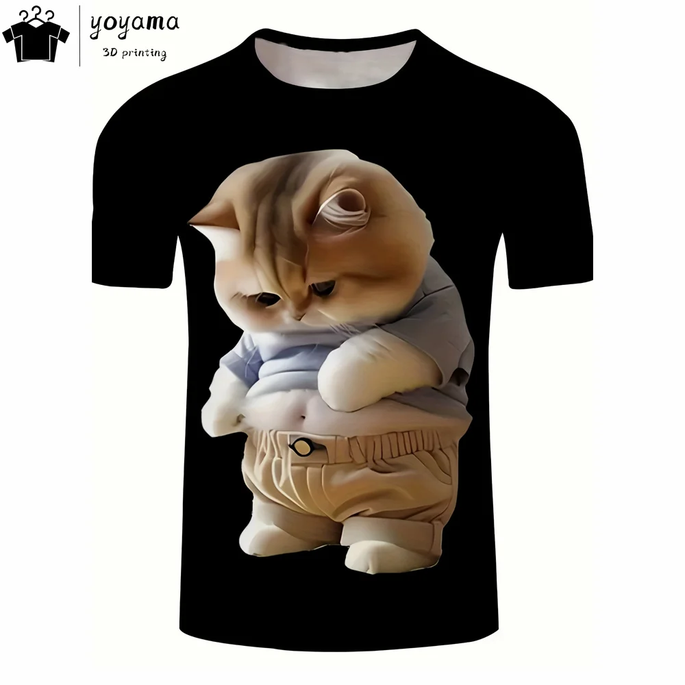 Funny Fat Cat Graphic T shirts Street Fashion Short Sleeve Tee Animal Print T shirt Men Casual Oversiezd T-shirt Mens Clothing image 3