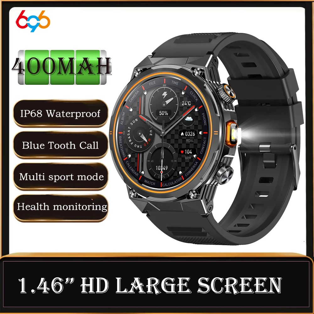 

400Mah Wireless Call Smart Watch LED Flashlights IP68 Waterproof Heart Rate Health Sleep Monitoring Sports Fitness BT Smartwatch