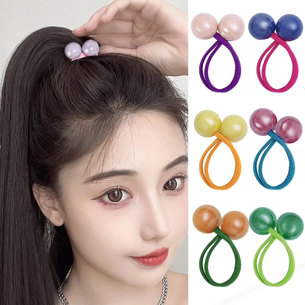 Children Cartoon Colorful Round Ball Hair Rubber Bands Elastic Hair Ties for Kids Girl Pink Ball Hair Rope Student Headwear