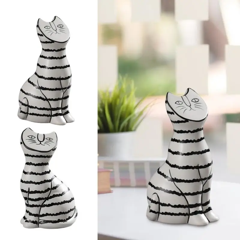 Striped Cat Room Decor Sculpture Home Decoration Abstract Geometry Animal Figurines Desktop Decor Accessories Ornaments Gifts