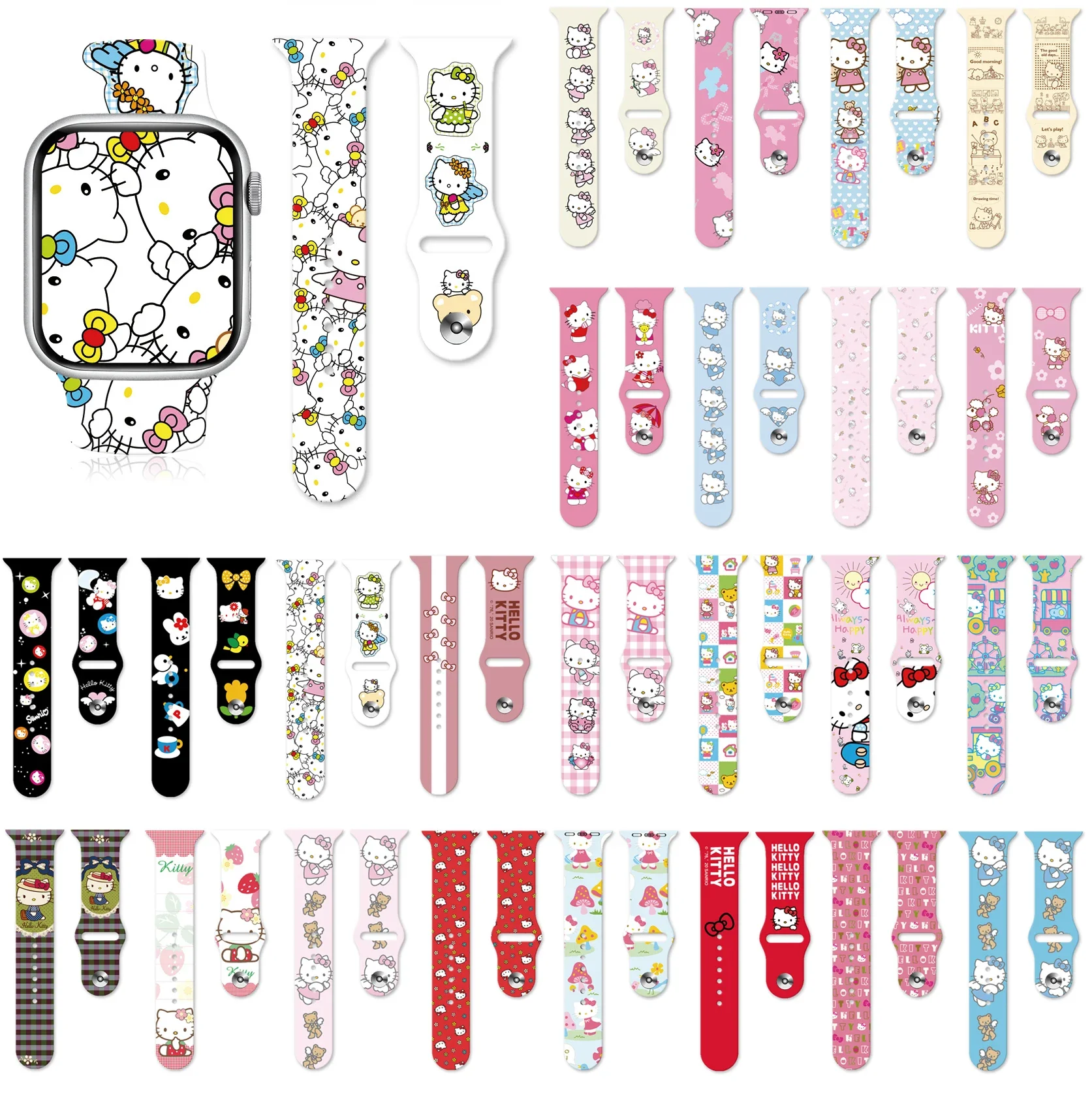 Hello Kitty  Printed Silicone Watch Strap For Apple S8/7/6/5/4/3/2/SE Generation Full Range Apple Watch