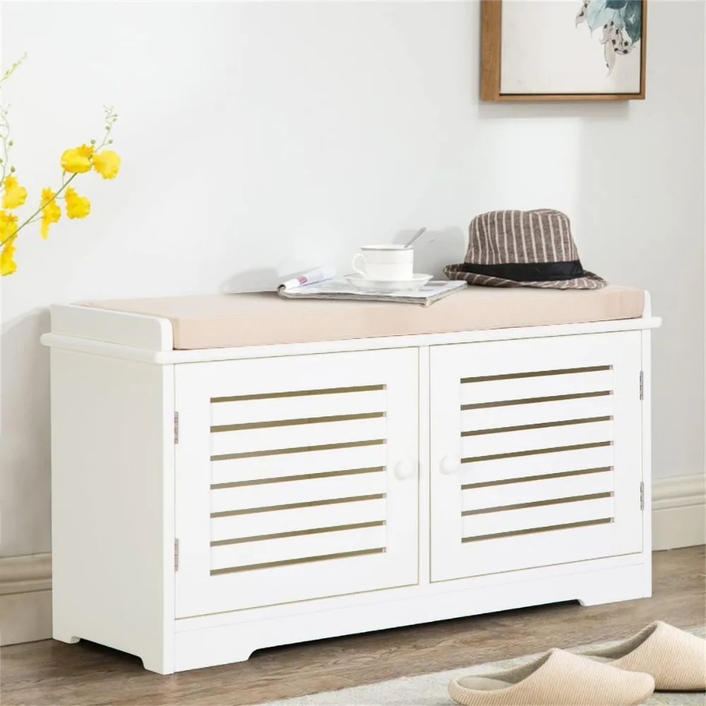 panca portaoggetti con cuscino e ripiani regolabili per ingresso