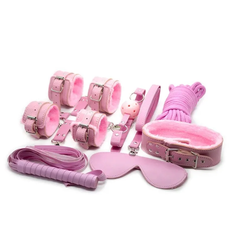 Adult Products Bondage Pink Plush Eight-piece Set Rope Handcuffs Cross Leather…
