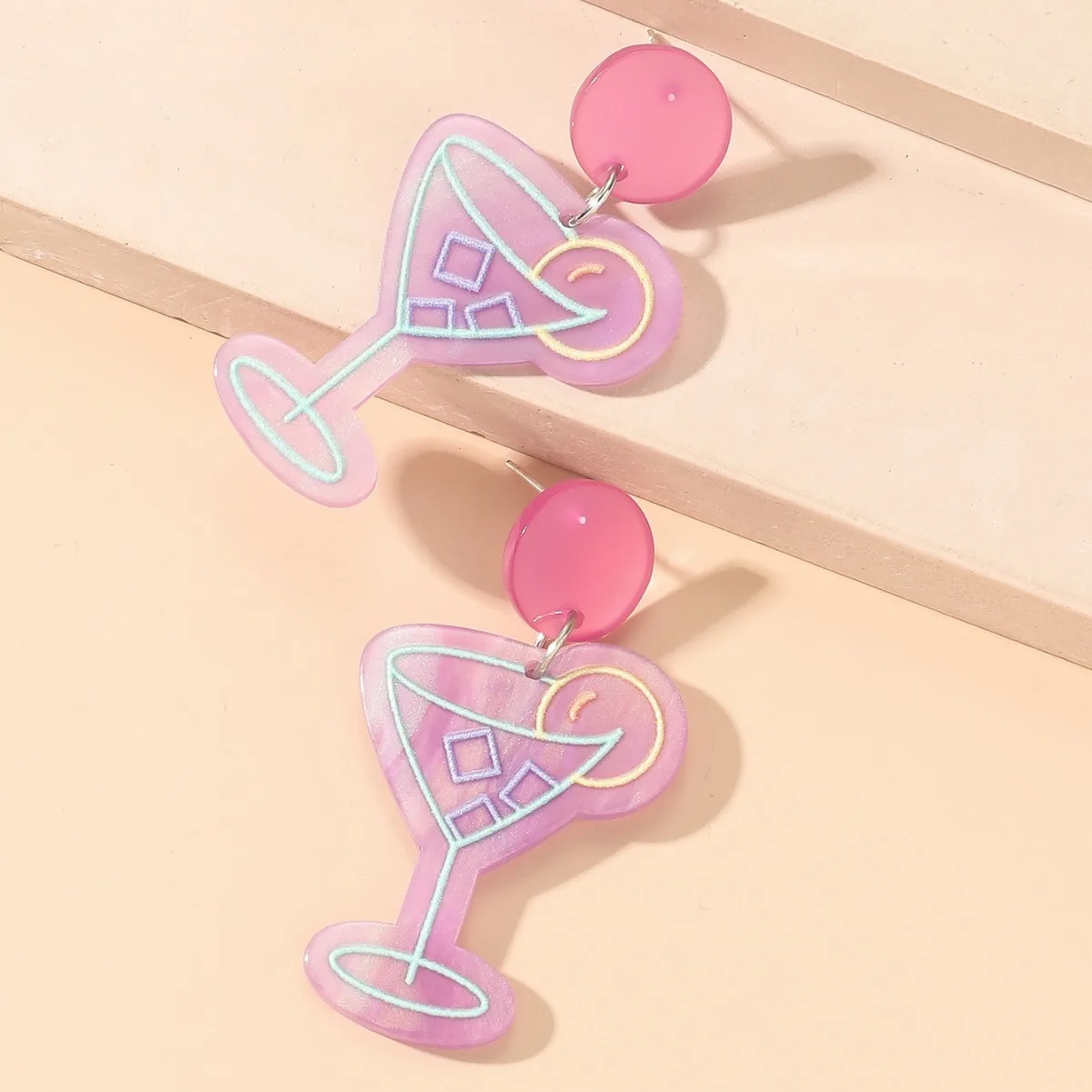 Acrylic Colored Heart-shaped Beverage Cup Drop Earrings for Women Jewelry Flat Back Charms Earring Accessories Girl Gifts