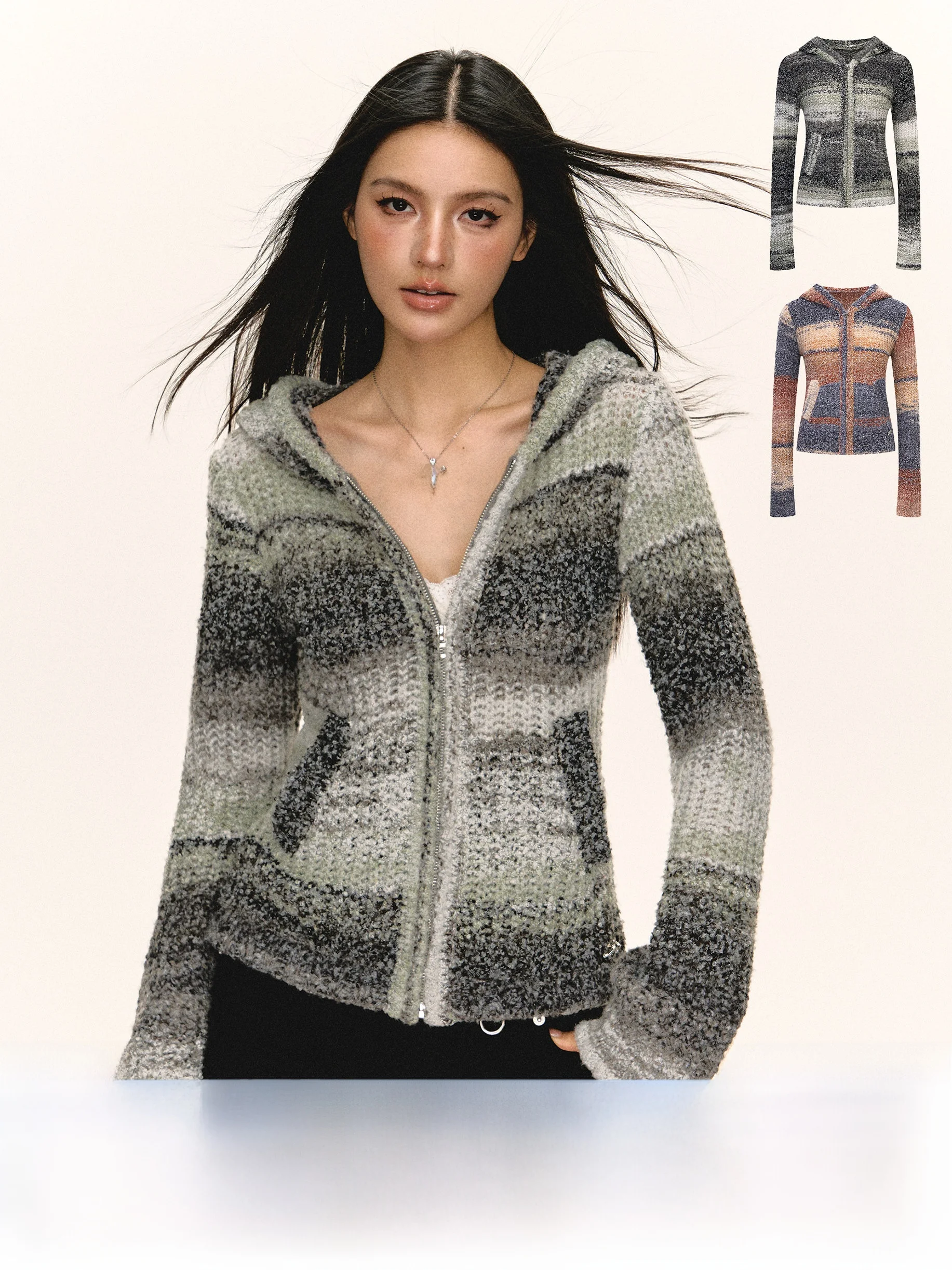 

Ariseism American Retro Hooded Open Cardigan Sweater Women's Spring New Top Street Sle Slim Fit Long Sve Zipper Closure