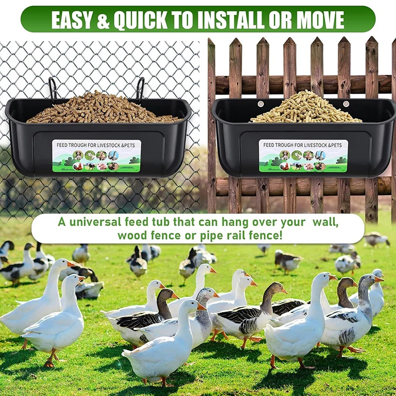 1Pc Duck Feeder Trough No Waste Goat Duck Waterer Bucket Trough Poultry Feeding Container With Clips Livestock Fence Trough