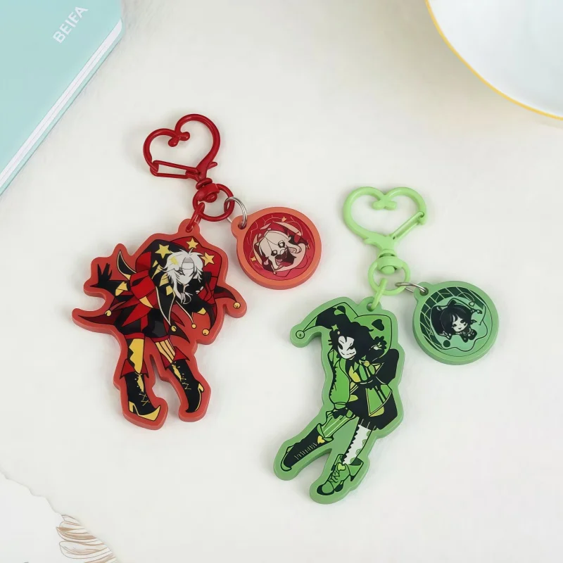 The Freak Pierrot & Harlequin Circus Double Chain Acrylic Keychain Joker Heart Clasp Keyring Anime Fan Collectible Gift
