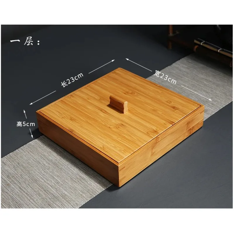 Bamboo Tea Box Square Storage Cake Organizer Stackable Cabinet Multi-layer Bin Container