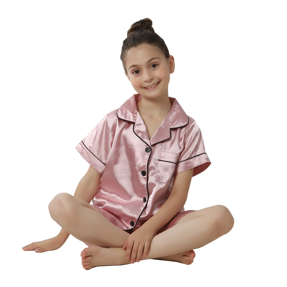 Boys Satin Pajamas for Teens Short Sleeve Toddler Girl Silk Pijama Set Green Champagne Gold Summer Children\'s Clothing Sleepwear