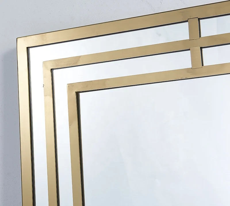 China Manufacturer Inlay Good Quality Luxury Mirror Rectangle Shape Mirrors Stainless Steel Frame Decorative Mirror