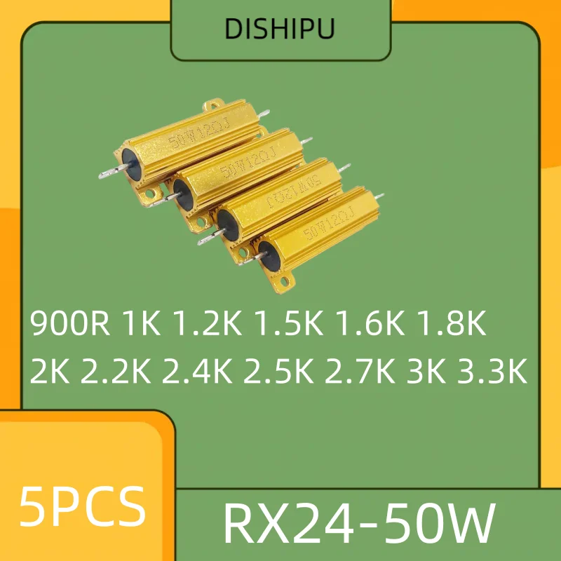 

5PCS RX24-50W Gold aluminum case resistance 900R 1K 1.2 1.5K 1.6K 1.8 2K 2.2 2.3K 3.3K