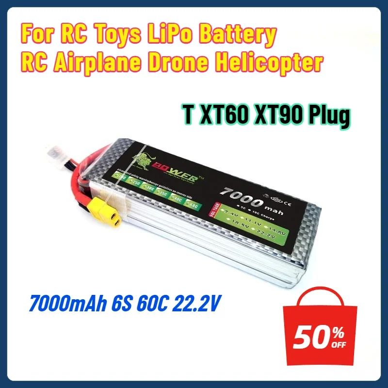 

7000mAh 6S 60C 22.2V Lipo Battery for RC Toys LiPo Battery RC Airplane Drone Helicopter with T XT60 XT90 Plug