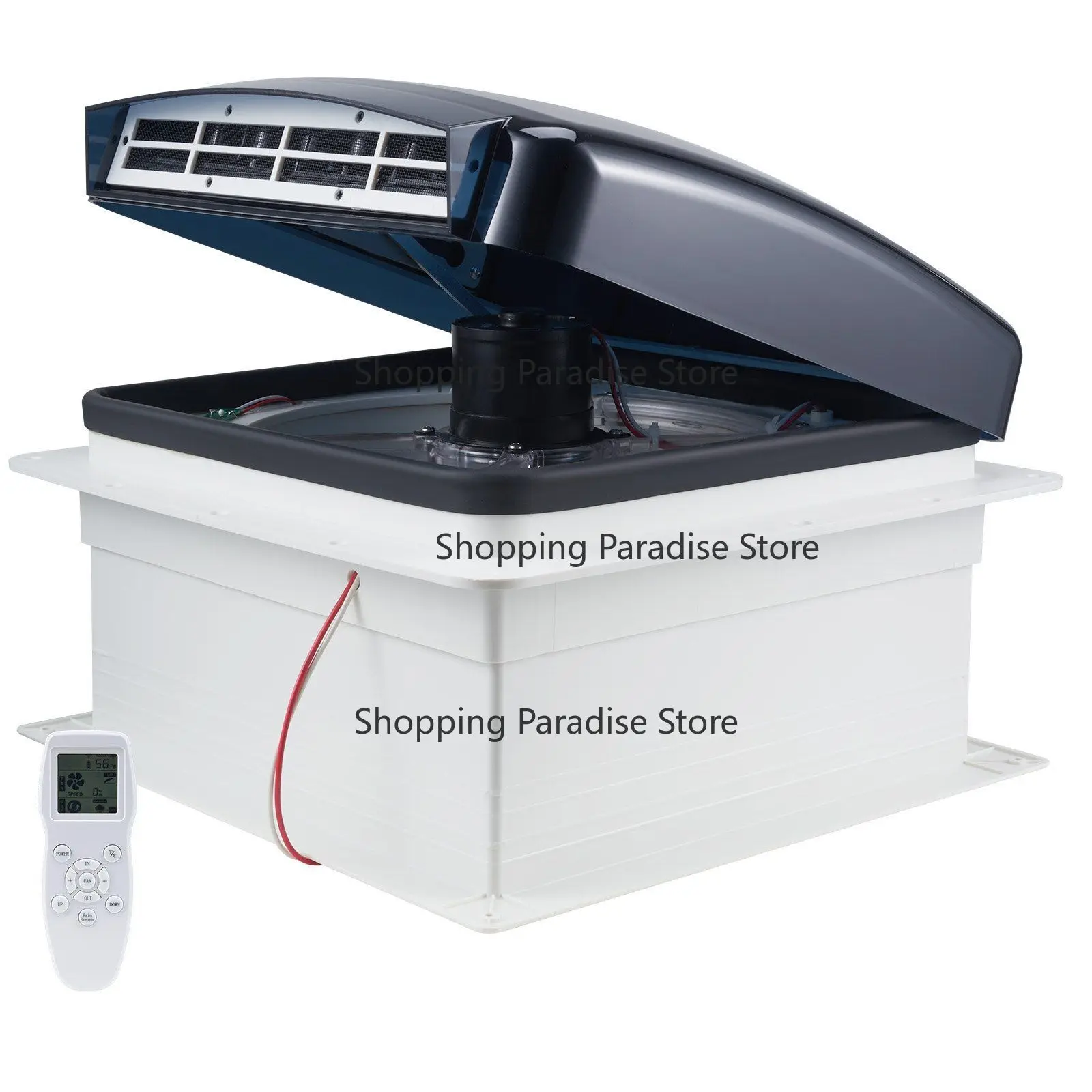 

14-Inch Powerful 10-Speed Reversible RV Vent Fan 12V Remote Control Built-In Rain Cover 12-Inch Fan Blade Roof Openings Fitting