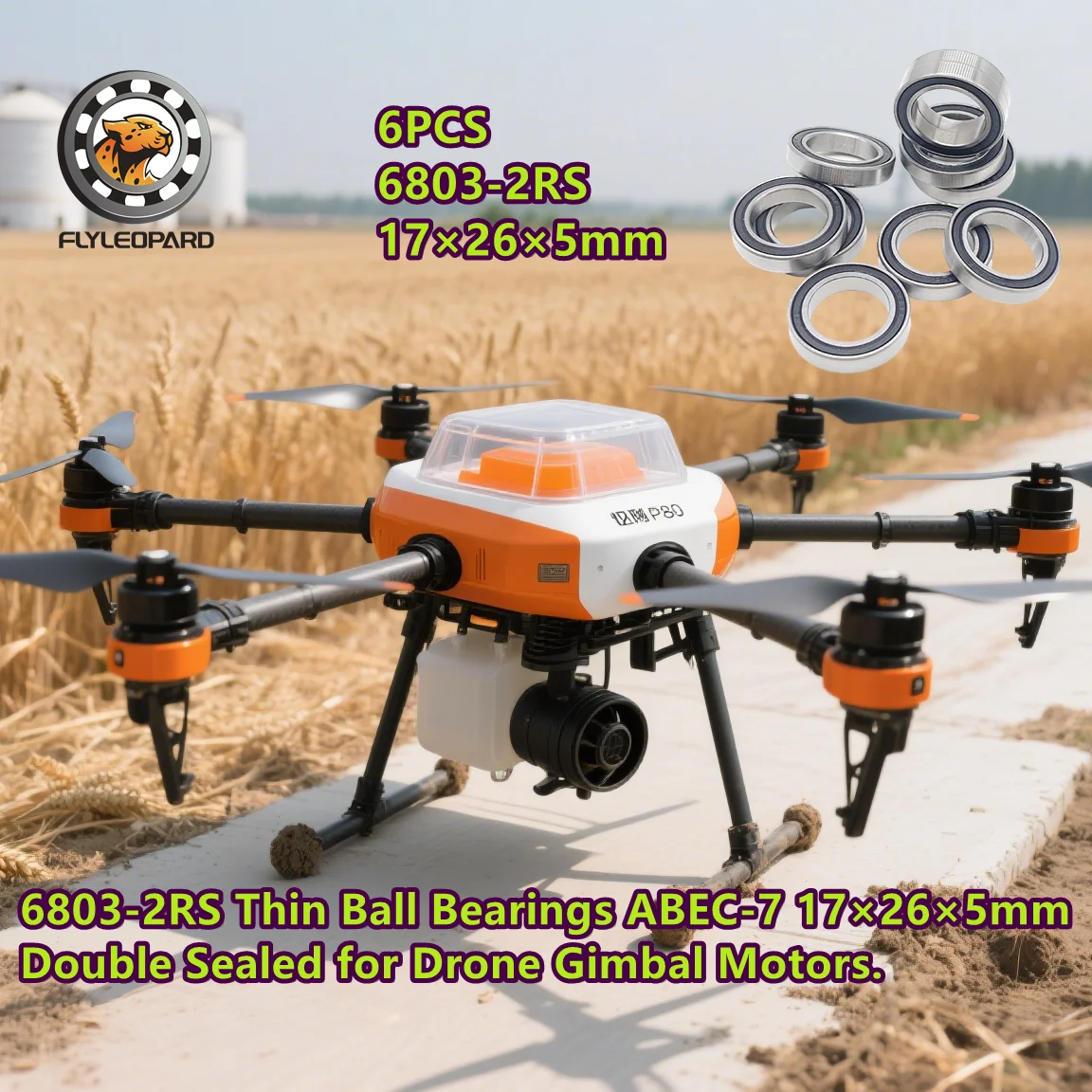 

6Pcs 6803-2RS Thin Ball Bearings ABEC-7 17×26×5mm Double Sealed for Drone Gimbal Motors