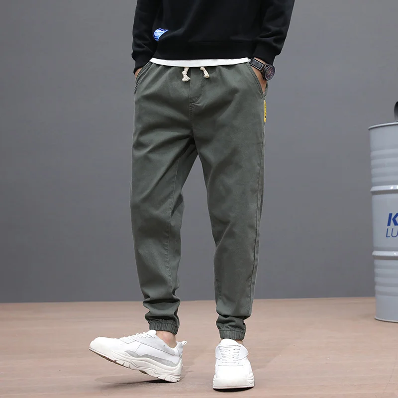 Autumn Fashion Brand Men's Overalls Loose plus Size Overweight Man Harem Pants Ankle-Tied Jogger Pants Casual Cropped Pants Thin