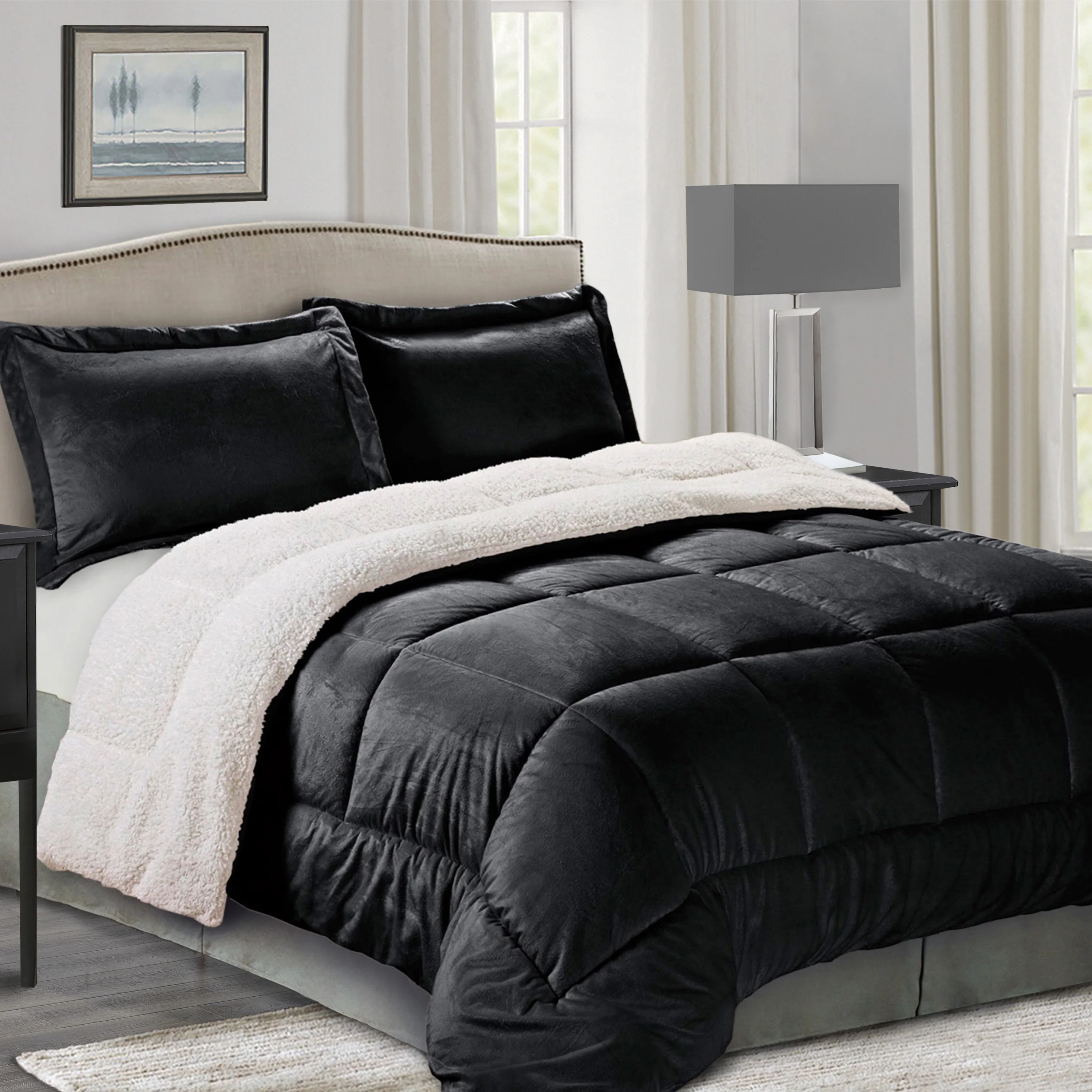 

Elegant Comfort Ultra Soft 3pcs Microsuede Fleece Reversible Sherpa Comforter Set with Shams, Cozy Warm Breathable, Easy Care Quilt Comforter Sets, Full/Queen, King/California King and Twin/Twin XL Size Bed For All Seasons