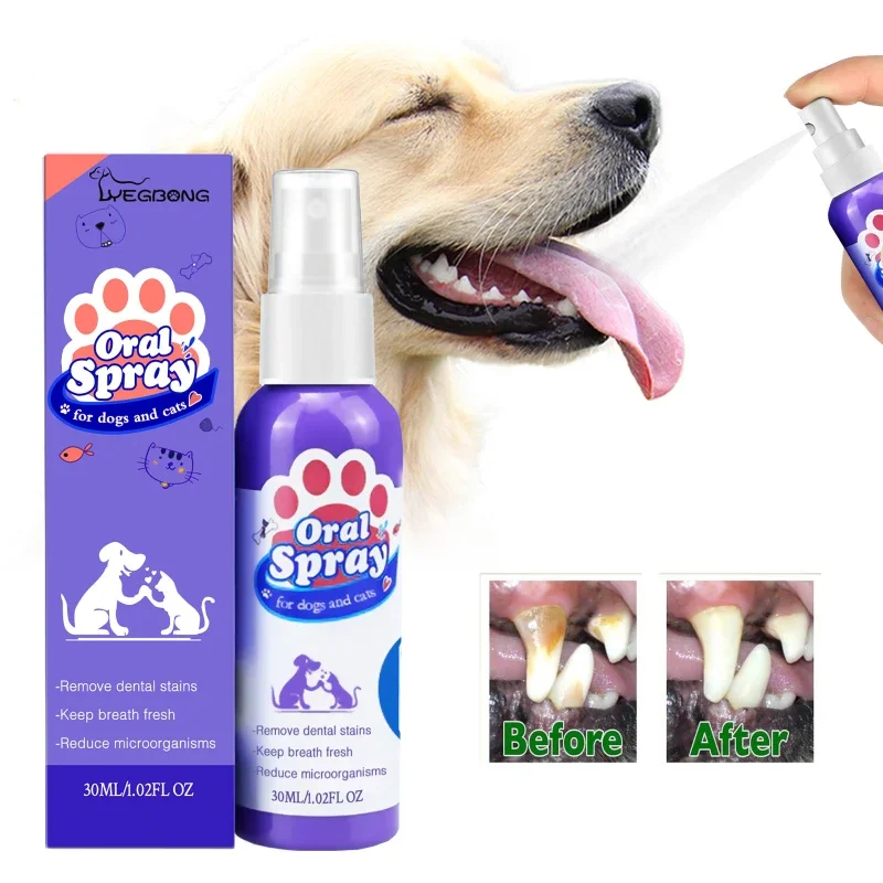 

30ml Cat and Dog Teeth Cleaning Spray Tooth Stain Removal Bad Breath Removal Fresh Breath Pet Oral Care Spray Dog Supplies