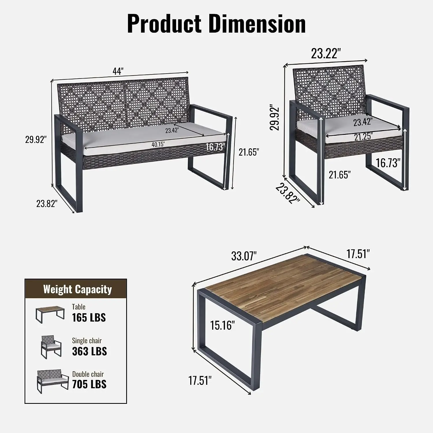 4-Piece Patio PE Rattan Sofa Set With Acacia Wood Table, Customized