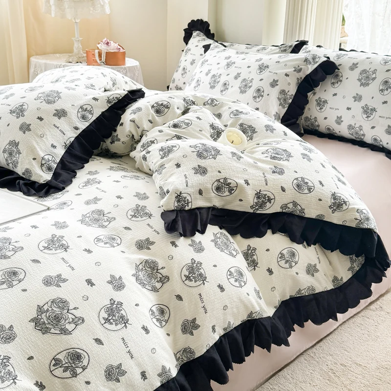 1PC Summer Duvet Cover Korean Style Bedding Set (NO Pillowcase, No Sheet) Lace Bed Linens 150*200cm Washed Cotton Quilts Bag