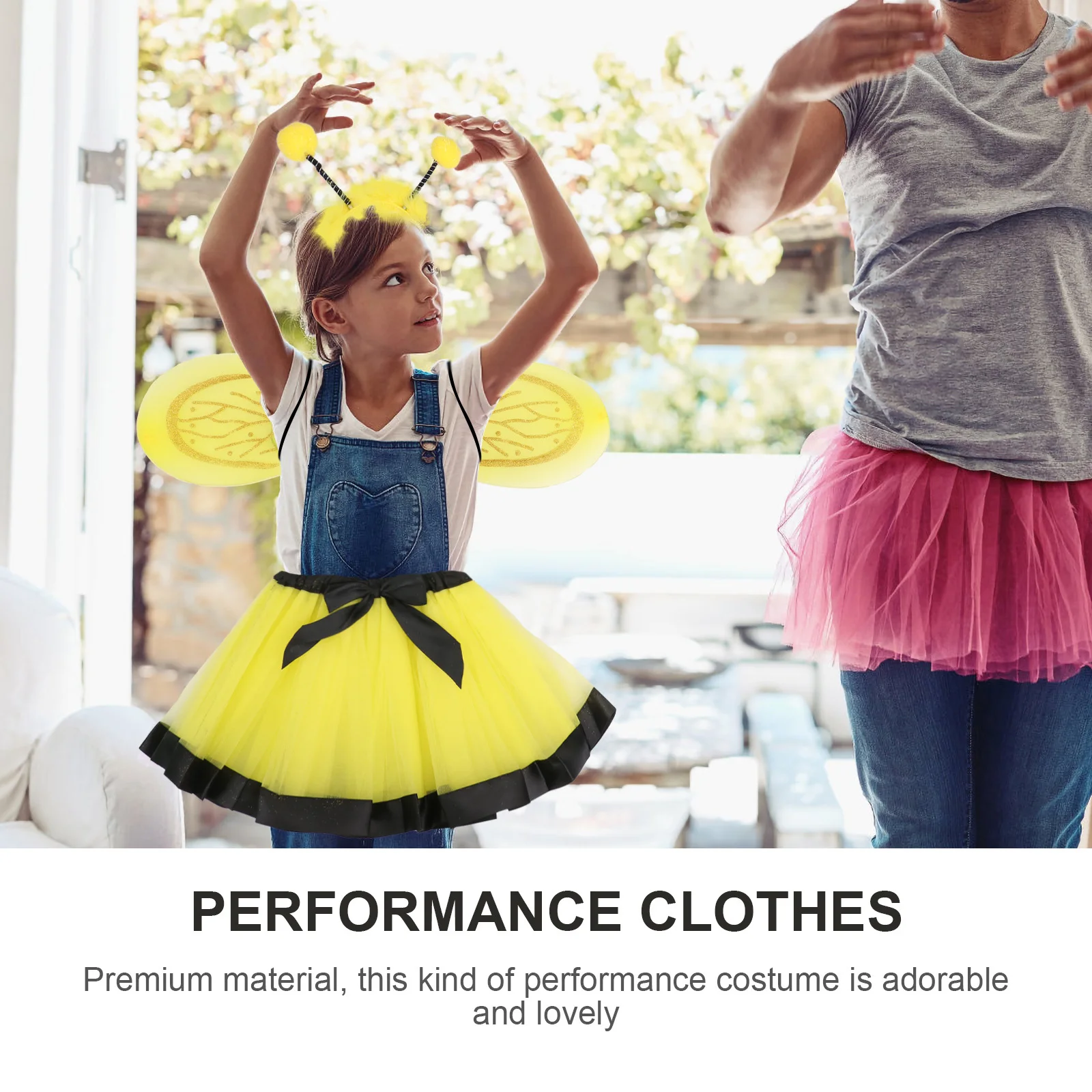 1Set Festival Bee Wing-kostuum Kinderen Mesh Rok Party Cosplay Decor Geel Modieus Kleuraanpassing Eenvoudig comfortabel dragen