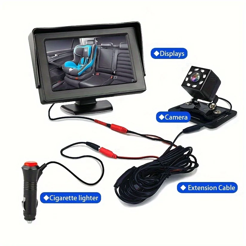 

4.3-inch High-Definition Vehicle Monitor Display Screen-8 LED Lamp Camera with Wide-Angle Lens,Visible Rear Seat Display Device
