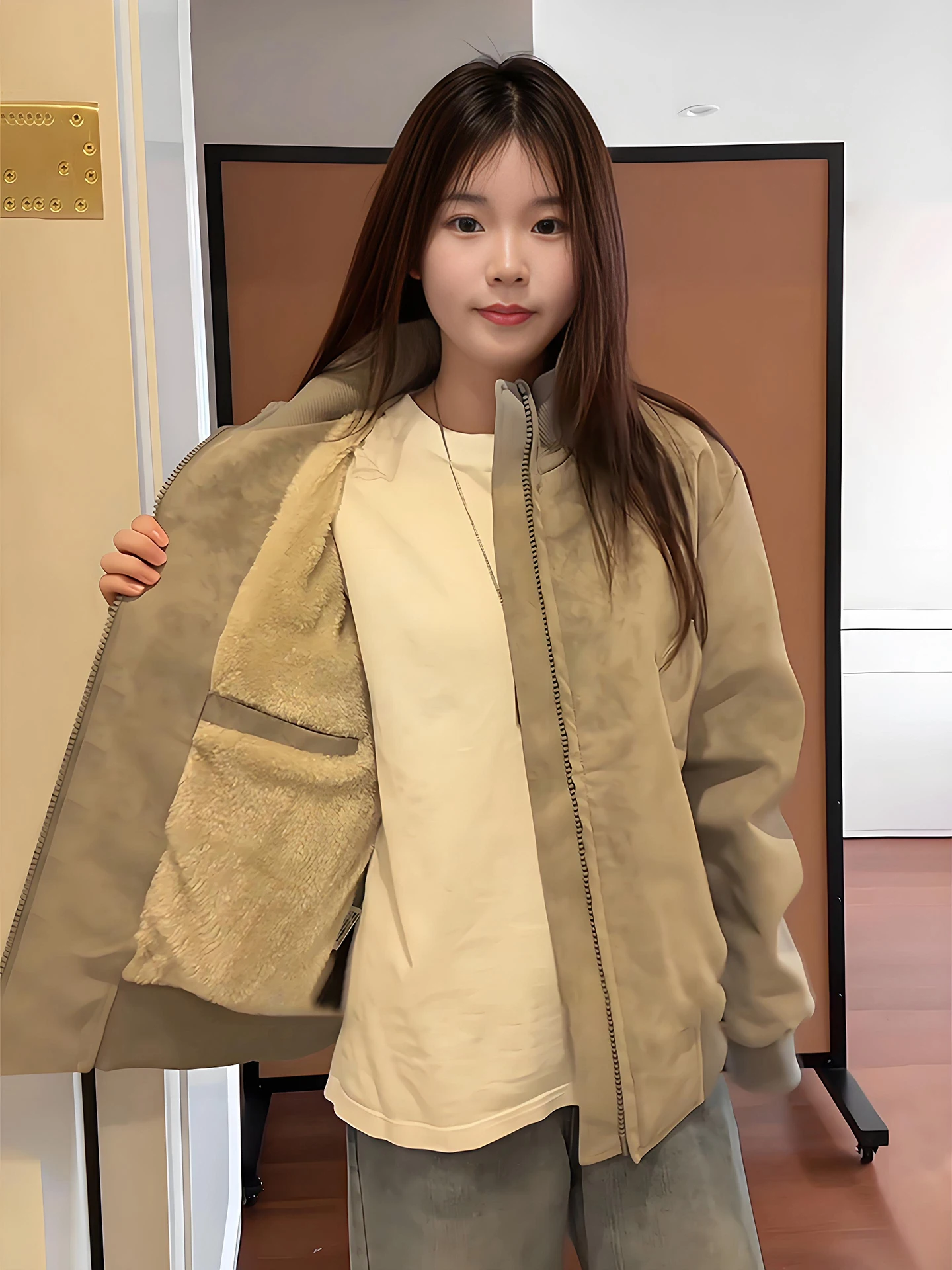 

Retro American Sle Men's Cotton Jaet Faux Fur Lined ort Coat Youth Trendy Winter Warm Casual Wear Zipper Closure