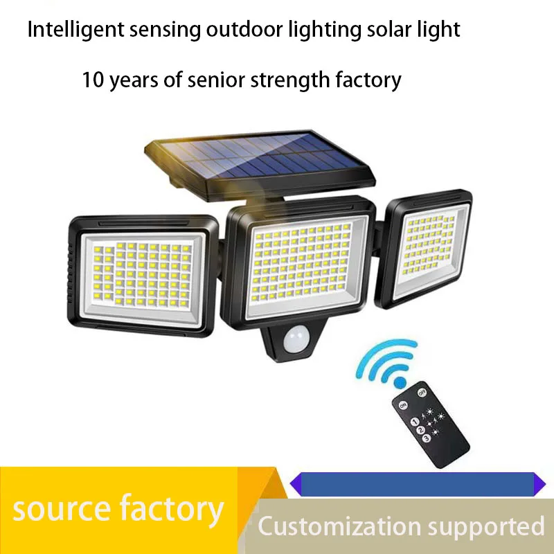 

(1/2 pack)3 Heads Solar Outdoor Light Smart Sensor Light with Remote Control IP65 Waterproof 270° Wide Angle 3 Modes