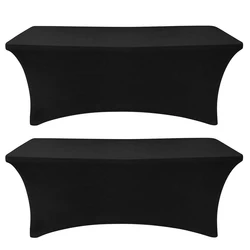 1/2Pack, 6FT Spandex Table Cloth Black for Rectangle & Folding Table Stretch Fitted Table Cover 6 ft Wrinkle Resistant for Party