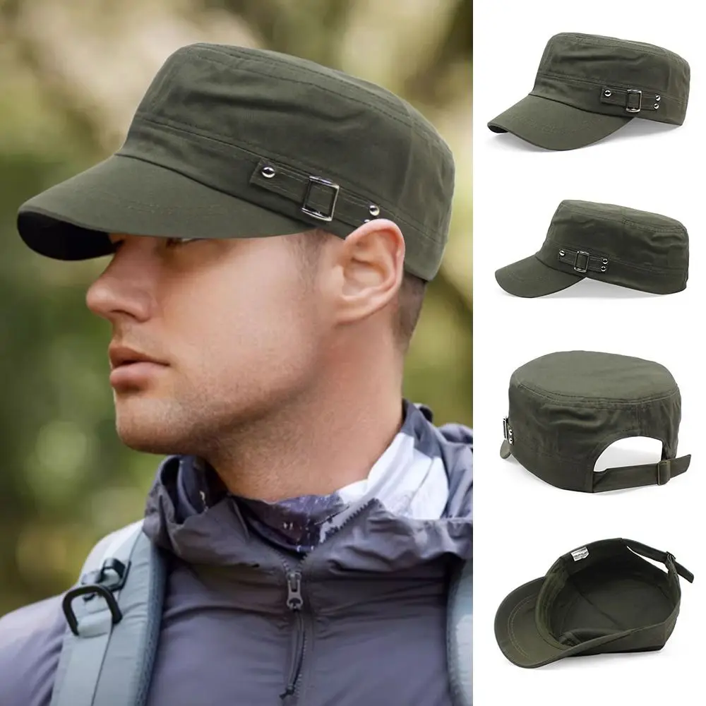 Men Army Baseball Cap Cotton Cadet Hat Breathable Adjustable Flat Top Cap Summer Visor Hat