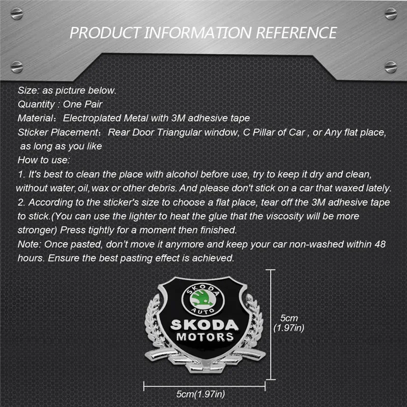 For Skoda Yeti Kamiq Superb 2 Rapid Kodiaq Fabia 2 Octivia A5 A7 Karoq Citigo Vision S Exterior Car Decoration Metal Sticker