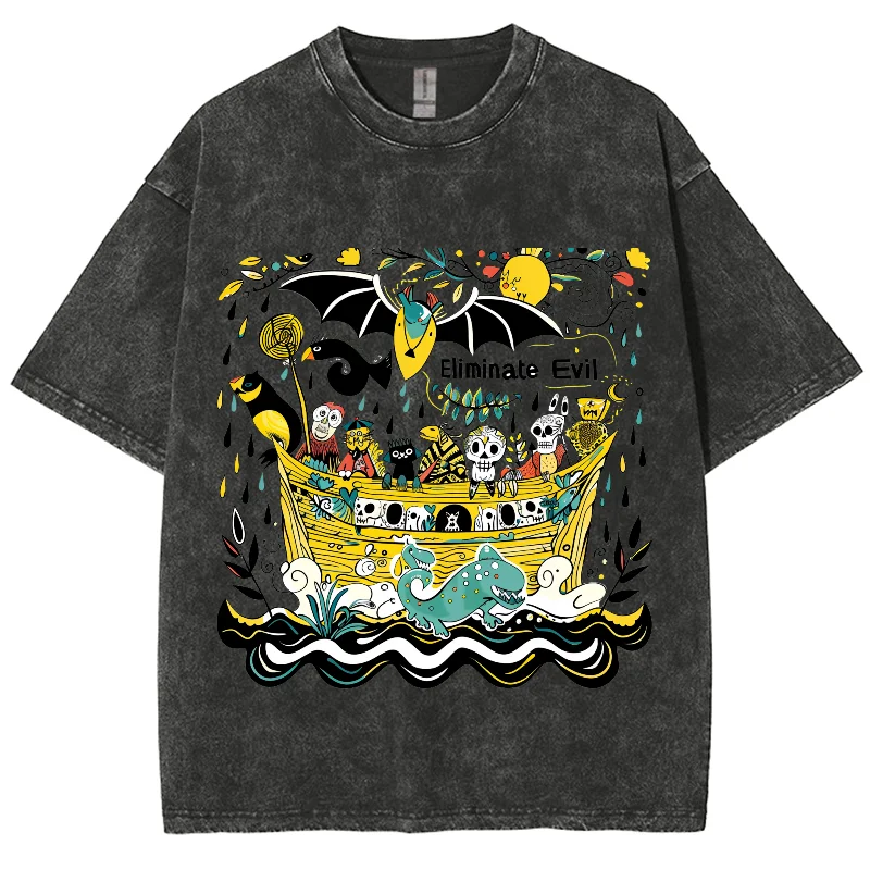 

Yellow Cartoon Graphic Print Women Washed T-Shirt Oversized Loose Cotton Comfortable Short Sleeves Fashion Design Teen Tee 2024