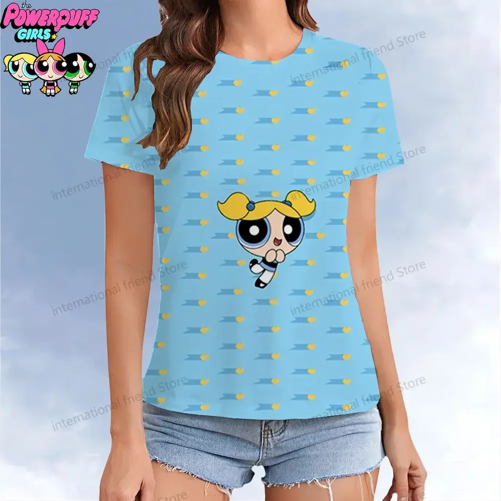 

The Powerpuff Girls Women's T-shirt Kawaii Summer Short Sleeve XS-3XL Parent-child Wear O Neck Woman Clothing Cheap Clothes Y2k