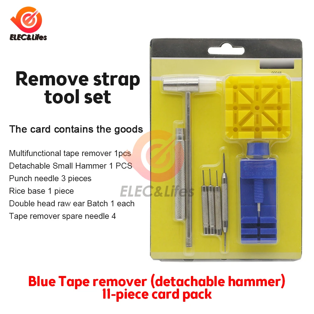 Durable 11 Pieces Watch Band Link Remover Repair Tool Kit Set+Hammer +Watch Strap Holder+EXTRA PINS Convenient Watch Accessories