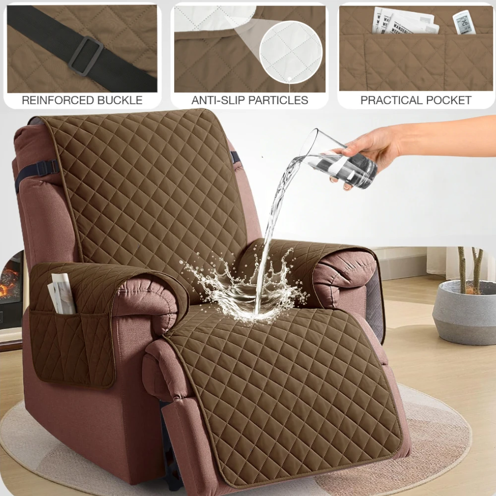 Waterproof Recliner Quilted Cover Nonslip Chair Slipcovers for Pets Dogs Kids Furniture Protector with Elastic Straps & Pockets