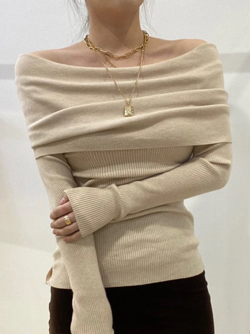 

Sexy Chic Lazy Sle oulder Bared Knitted Sweater Women's Autumn Winter New Faion Slimming Base Layer irt Alluring Vers...