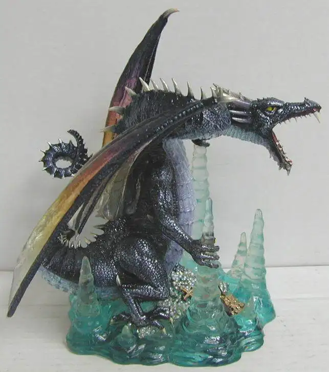 Dark Iridescent Ice Dragon Resin Figurine Fantasy Frost Dragon with Crystal Ice Cave Base Mythical Creature Home Room Ornament
