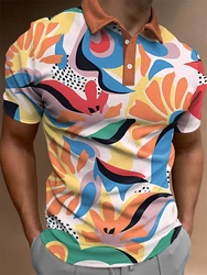 Polo de manga corta con botones de solapa para hombre, camiseta informal holgada con estampado 3D, ropa de calle de verano, novedad, gran oferta