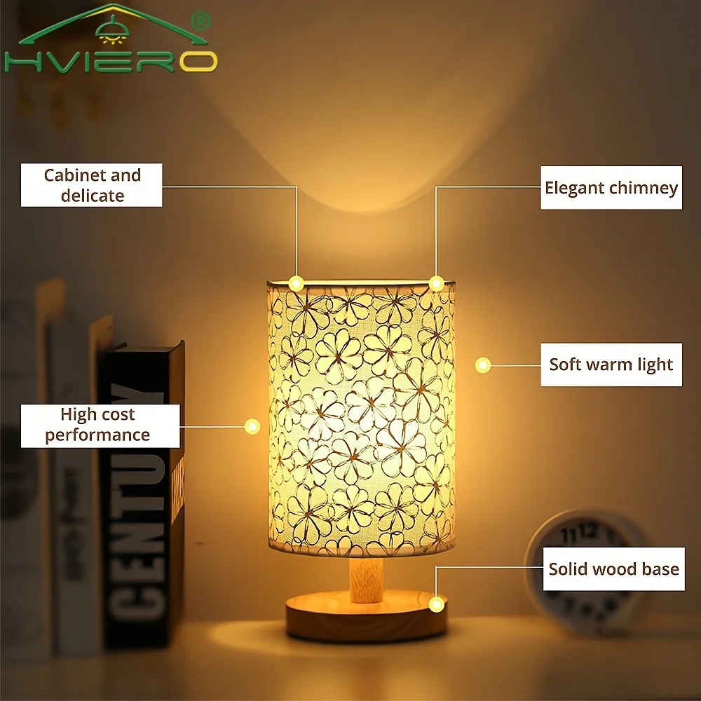 LED Hessian Solid Wood Decorative Lamp 5V USB Table Reading Bedroom Bedside Study Desk For Home Stay Energy Saving Night Light