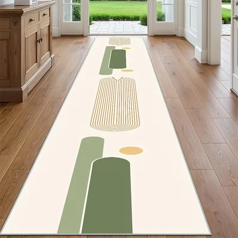 Luxury Gold Line Geometric Runner Rug White Marble Texture Abstract Polygon Non-Slip Mat Modern Minimalist Home Decor Carpet