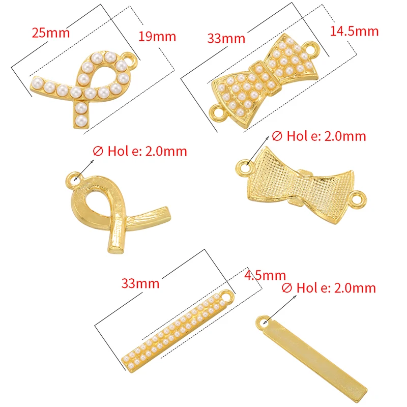 ZHUKOU Pearl bow charms for jewelry making Cute Bear jewelry pendants Brass Pendant accessories jewelry materials VD1345