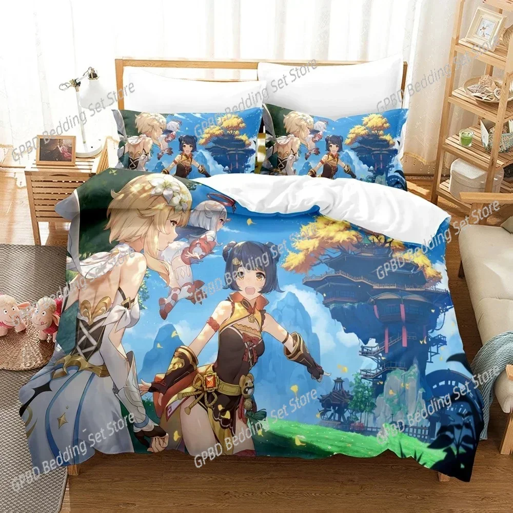 Luxury New 3D Print Digital Printed Games Genshin Impact Bedding set With Winter Home Polyester Quilt Cover With Cartoon Pattern