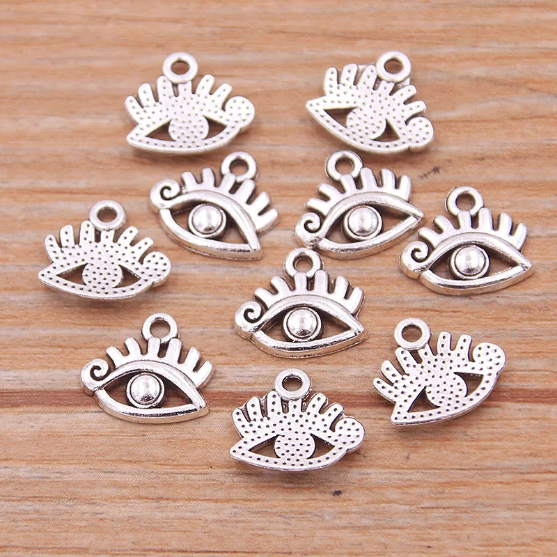 50PCS 10*12MM Picture Color New Zinc Alloy Vintage Beautiful Eyes Charm Pendants Jewelry Making DIY Handmade Craft